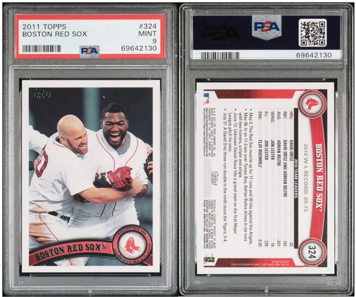 David Ortiz / Boston Red Sox PSA 9 MINT - 2011 Topps # 324 - Hall Of Fame DH