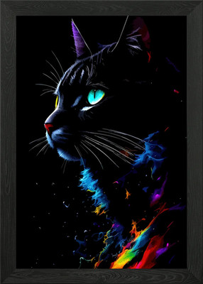 Bunte schwarze Katze Portrait gerahmtes Wandbild Poster Leinwanddruck Bild