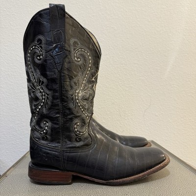 Ferrini Western Boots Alligator Caiman Print Black Leather Men s Size 8 D