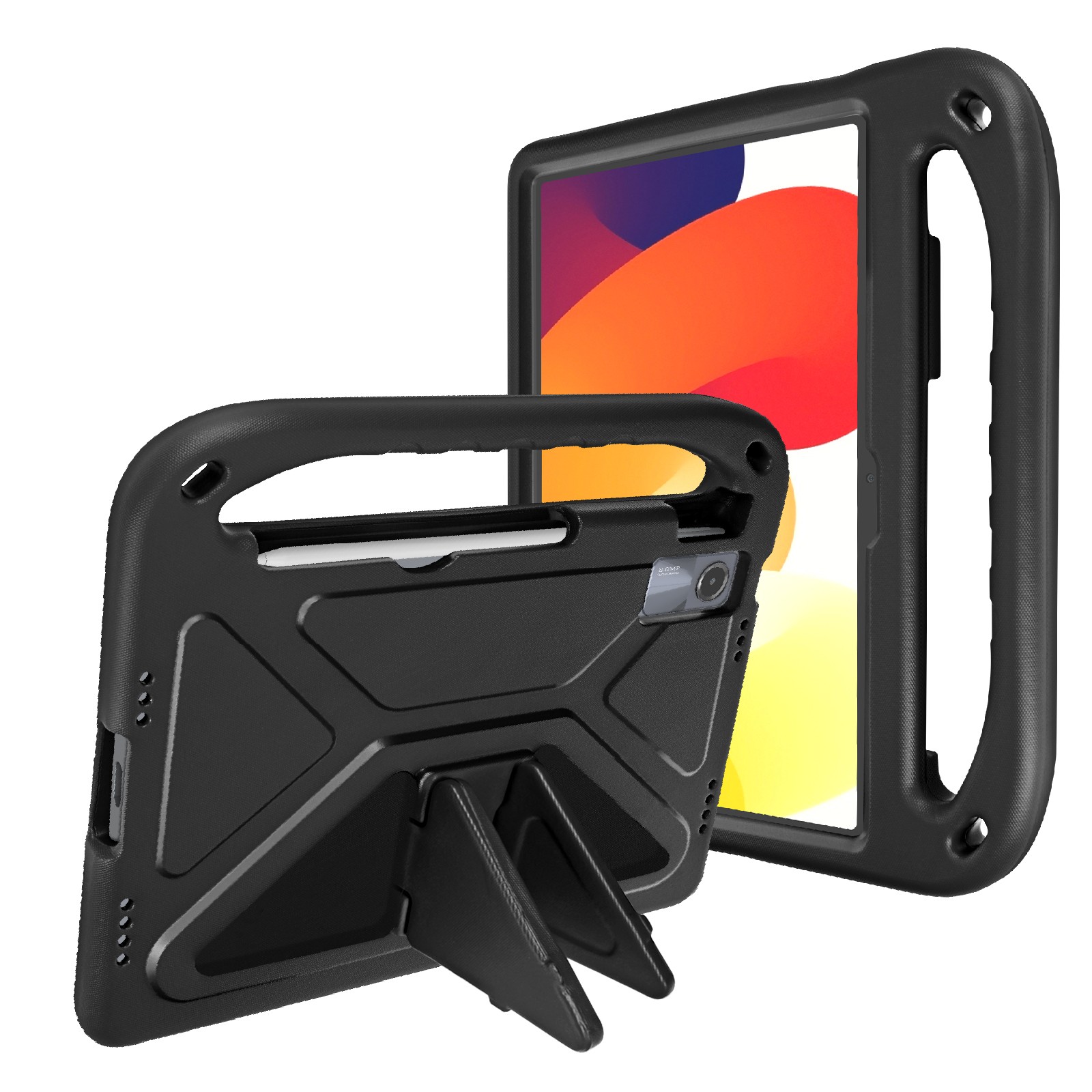 Protection Redmi Pad SE antichoc enfant en silicone rigide avec béquille rose