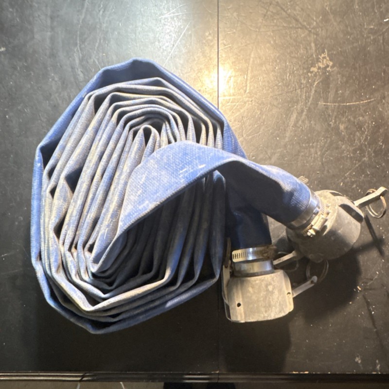 Water Discharge Hose Blue 2” With Camlock Fitting Ends Used, 30’ Long