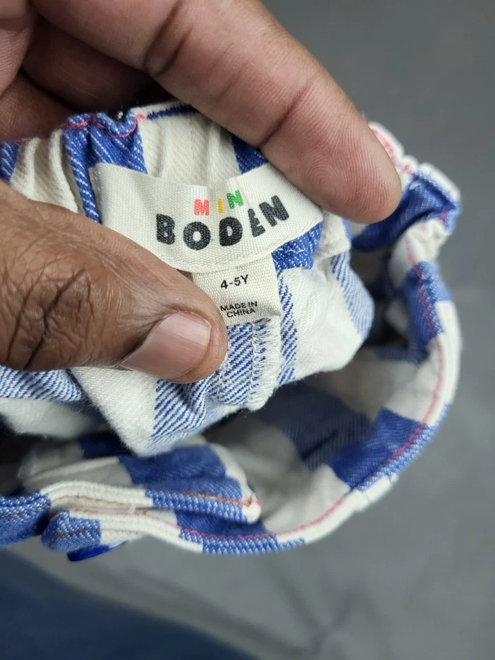 Mini Boden Shorts Kids 4 5yr Blue Stripe Pockets Jail Stripes Playful Elastic - Image 3 of 4