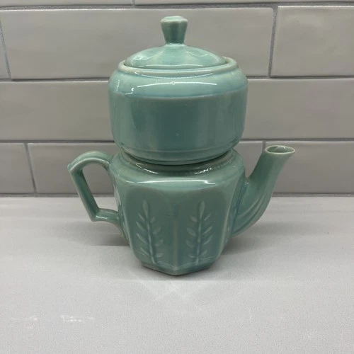 Vintage SHAWNEE FERN LEAF TEAPOT Three Piece Diffuser Lid Pot — EUC