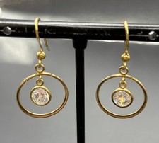 EUC Gold Sterling Silver Cubic Zirconia Dangle Earrings 925 A21