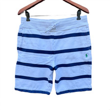 Polo Ralph Lauren Terry Sweat Shorts Mens Med White Blue Stripe Nautical Coastal