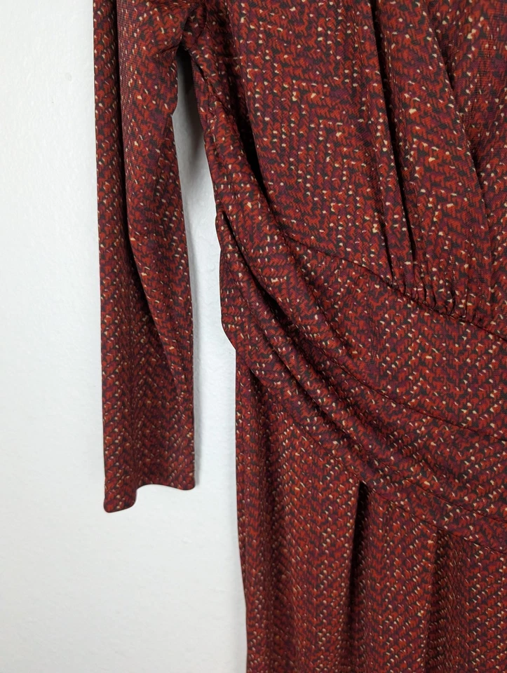 Vestido Talbots Mujer Pequeño Rojo Multicolor Cintura Acanalada Manga 3/4 Tejido Cuello Barco Foto 4 de 4