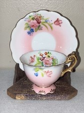 Vintage Mini Pink Floral Porcelain Tea Cup  Saucer - Occupied Japan