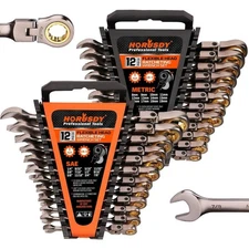 24-Piece Flex-Head Ratcheting Wrench Set | Metric and SAE | Ratchet Combination 