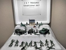 Vintage TIM-MEE 1/32 WWII 24 Toy Soldiers, Tank, Jeep, Cannon, Jets, Flag Lot
