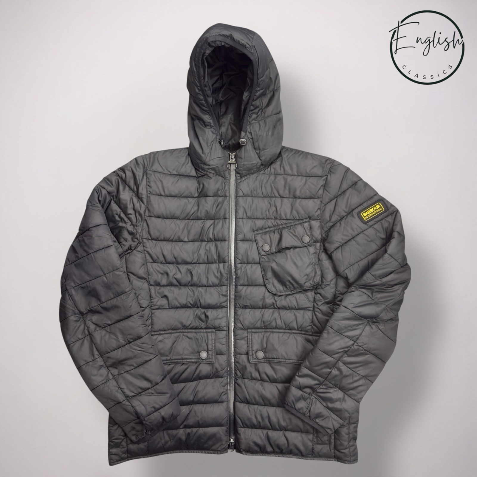 Barbour International Ouston Hooded Quilted Jacket Men’s XL Black