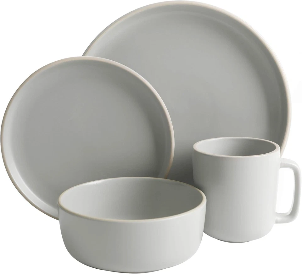 Gibson Home Zuma Round 16-Piece Matte Stoneware Dinnerware Set - Light Grey - Image 3 of 4