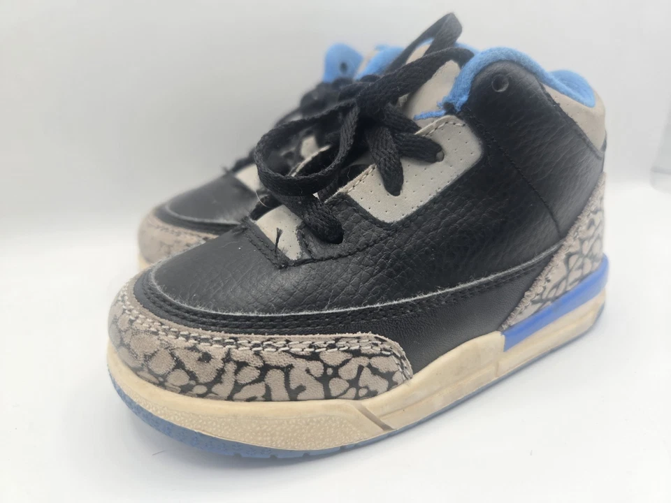 Nike Air Jordan 3 III Retro Negro/REAL Azul Cemento TD Bebé 7c Foto 2 de 4