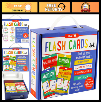 Math Flash Cards Set - Addition, Subtraction, Multiplication & Division - 4 Pack