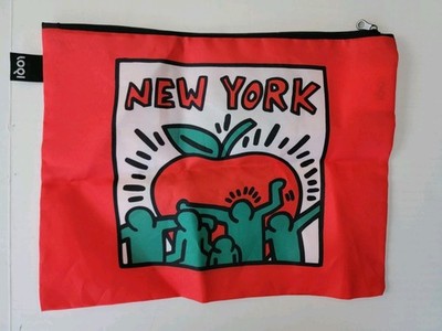Loqi New York Big Apple Statue of Liberty Reusable Shopping Red Zipper Tote Bag