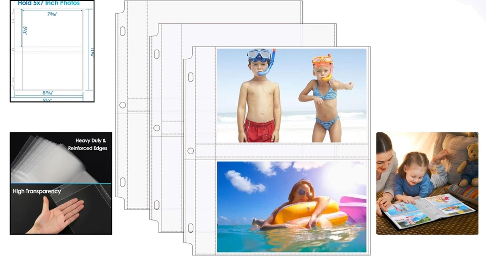 Paquete de 30 fundas para fotos de 5x7 para carpetas de 3 anillos, protección de archivo y sin ácido Foto 2 de 4