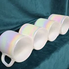 Vintage Iridescent Federal Milk Glass Mug Set of 4 Moonglow Opalescent Rainbow