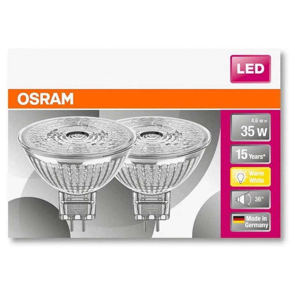 2 x Osram LED Lampe MR16 Glas Reflektor 4,6W = 35W GU5,3 12V 350lm warmweiß 36° - Bild 4 von 4