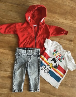 Baby Set 62/68   Hoodie + Jeans + Snoopy Shirt Peanuts Outfit