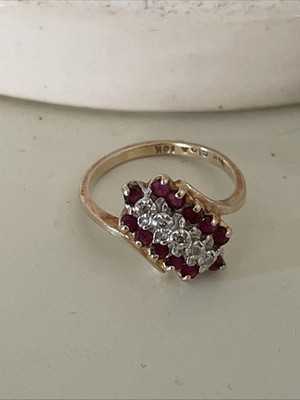 10k massiver Gelbgold natürlicher Rubin & Diamant Cluster Bypass Cocktail Ring