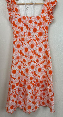 Aveloria Dress Orange Flower Dress Lined Midi Zipper Cottage Core Country Core M