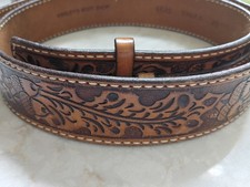 Vintage Hand Tooled Leather Belt Sz 40 Acorn Oak Leaf -No Buckle-"Circle Y" 6630