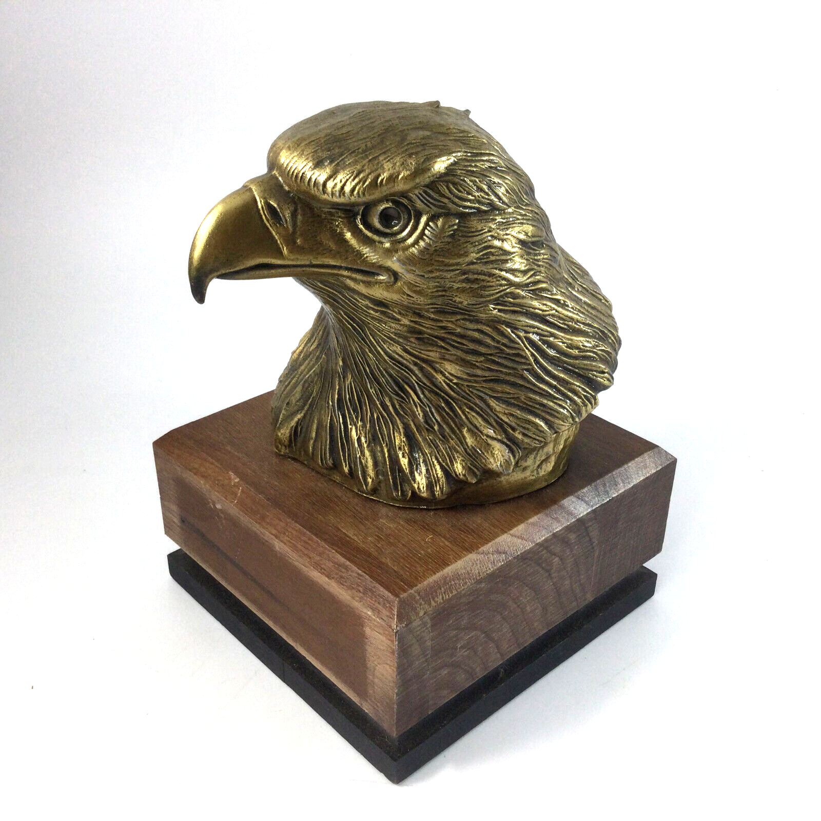 Brass Cast Eagle Head Sculpture Figurine with Wooden Stand 7
