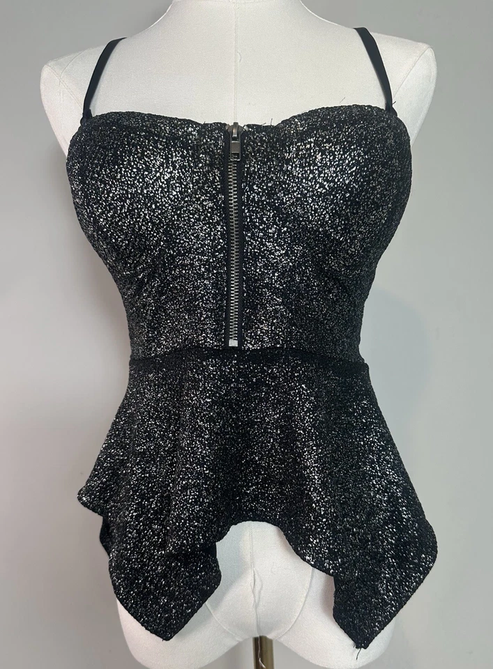 De colección Y2K Butterfly Top Med Negro Metálico Steampunk Bustier Goth Rave Ropa de Club Foto 3 de 4