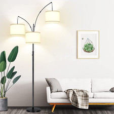 Dimmable Floor Lamp - 3 Lights Arc Lamps for Living Room, Matte Black