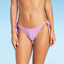 Juniors' Shirred Side-Tie High Leg Scoop Bikini Bottom Xhilaration Size M 4-6