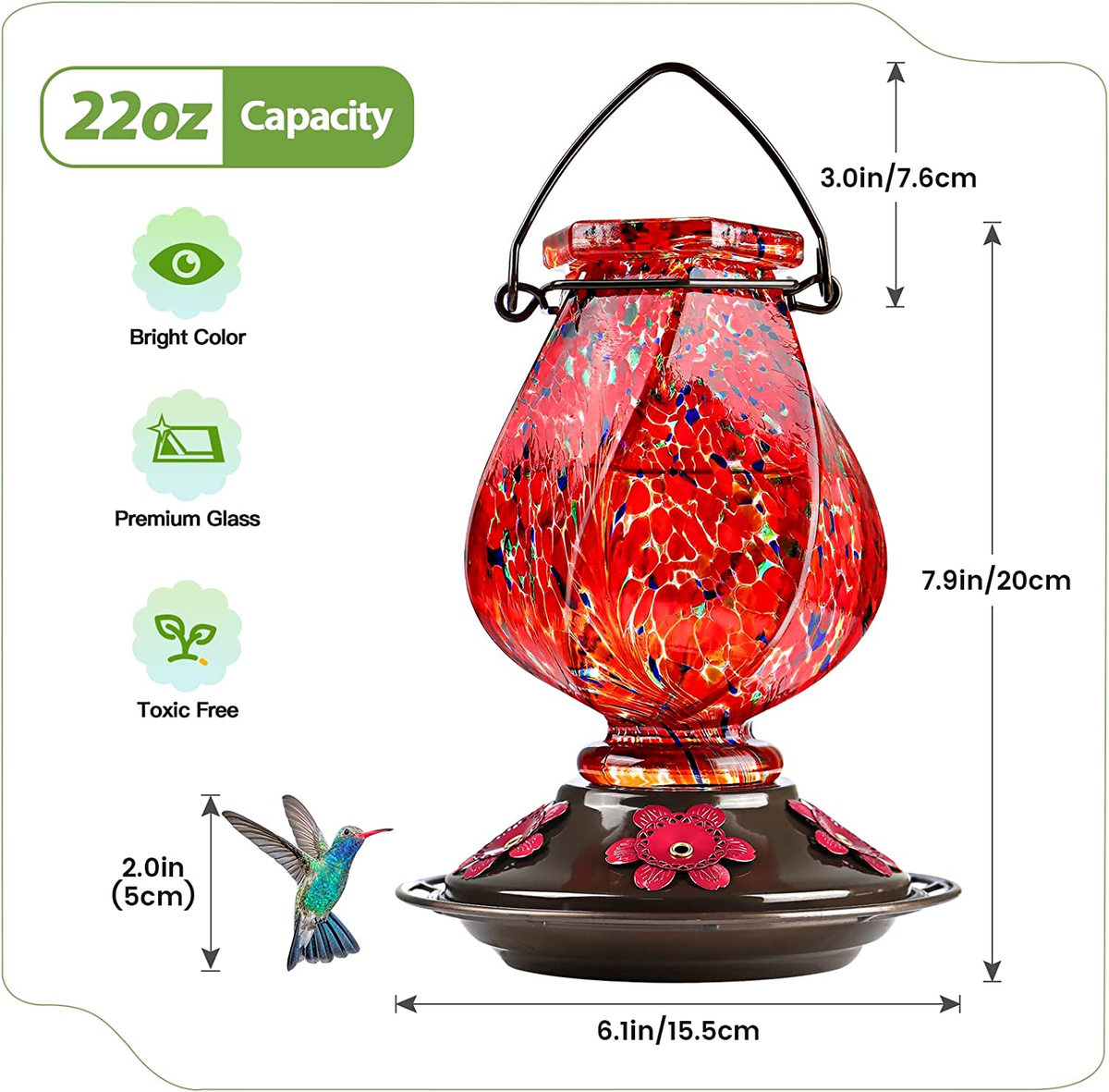 Hummingbird Feeder for Outdoors Hanging 22 Ounce 5 Feeding