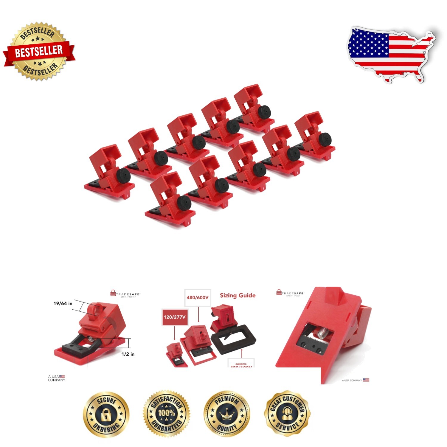 Premium Grade Circuit Breaker Lockout Device, Clamp-On 10 Pack - Safety Solution