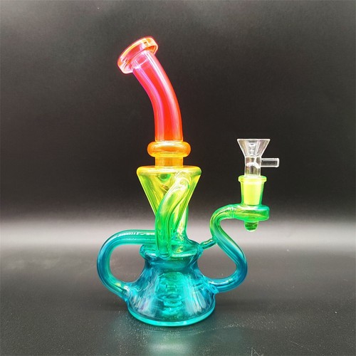 9 Inch Rainbow Neon Fab Egg Girly Recycler Hookah Glass Water Pipe Bong 14mm