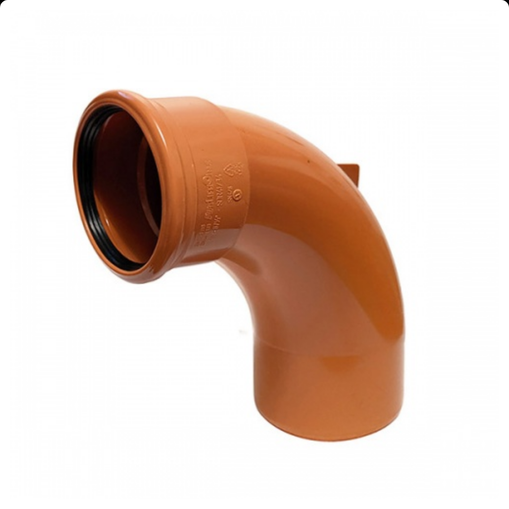 3 x Pipeline 110mm single socket 87.5 degree rest bend. Drainage job lot. PTE518