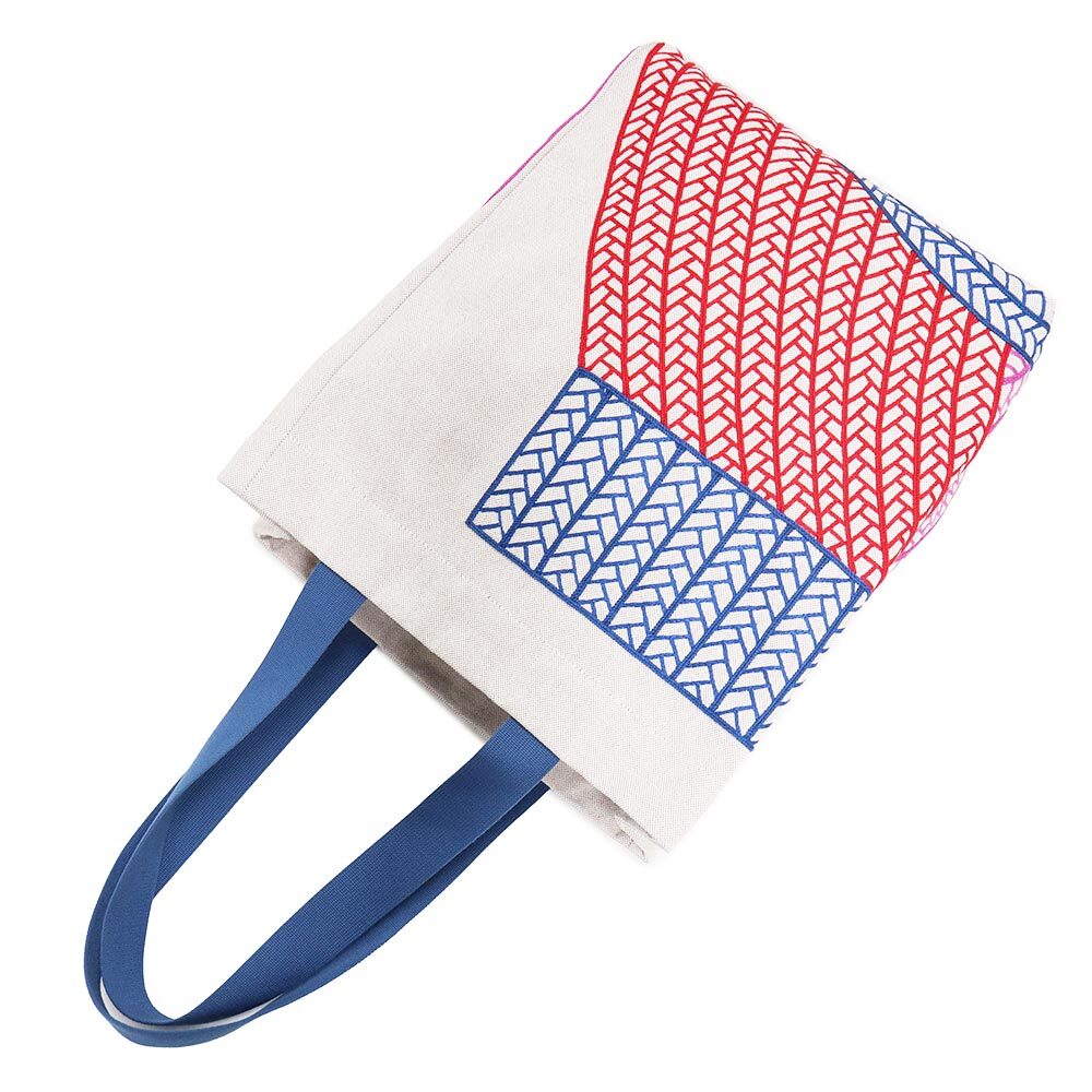 Hermes Poisson Natte Beach Tote Bag 100 Cotton Blue Rouge