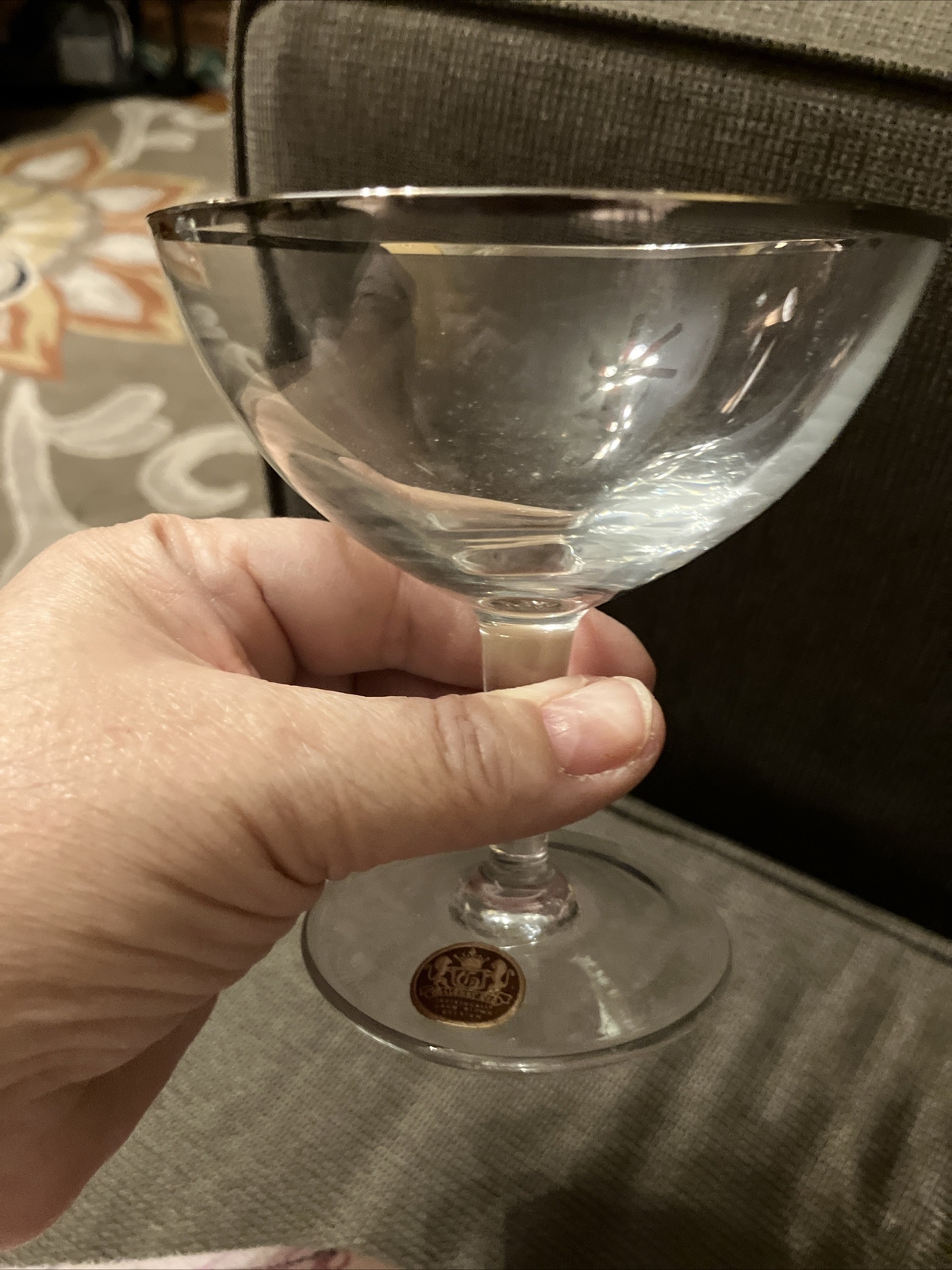 (2) Gildhar LTD. Champagne/ Sherbet Hand Blown Glasses, Platinum Trim