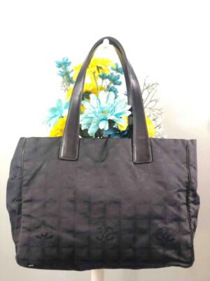 CHANEL Black Nylon Jacquard Canvas Leather Trims Travel Line
