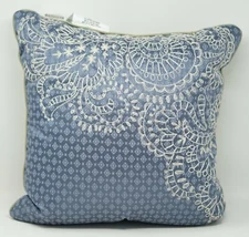 Croscill Bedding Blythe 16" Floral Embroidered Decorative Bed Throw Pillow -Blue