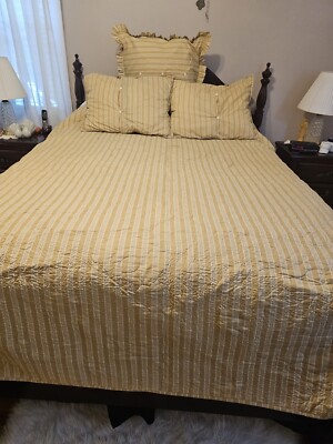 VTG. Quilted Reversible Bedspread +2 Shams+ 1 European Sham+ 1 Throw 100% Cotton