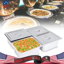 4 Pack 6"Deep Stainless Steel Steam Table Pans w/ Lids Hotel Food Prep 1/2 Size
