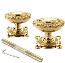 Polished Solid Brass Floral Ornate Oval Rim Mortice Door Knobs Knob Pair