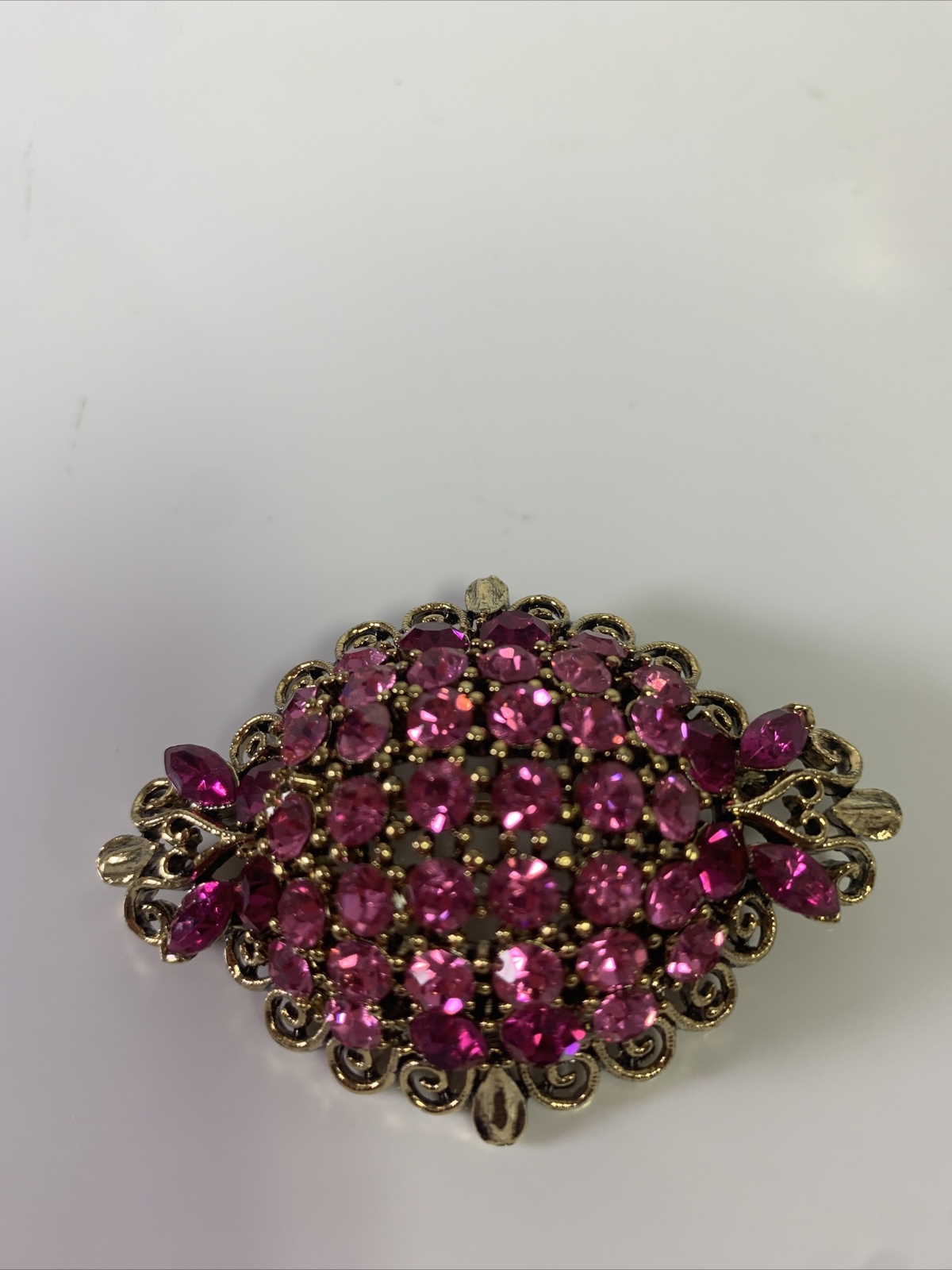 Vintage Lisner Pink Rhinestone Dome Brooch Gold Tone Gem