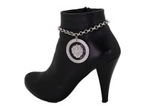 Women Silver Metal Chain Boot Bracelet Shoe Lion Coin Medallion Charm Hip Hop