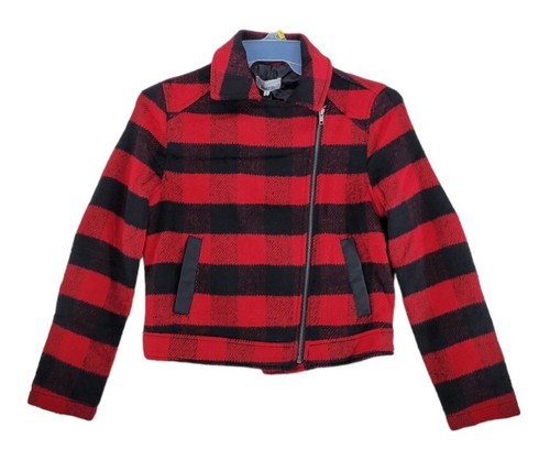 Buffalo Lumberjack Plaid Jacket Wmn S Moto Coat Lined Red Blk Flannel Fleece NWT
