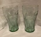 Set Of 2, Vintage Coca Cola Tumbler Libbey Glass Green 16 oz, NEW with Stickers