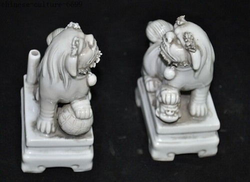 Old Chinese Dehua White Porcelain Kirin Foo Fu Dog Lion beast animal statue - Picture 6 of 9