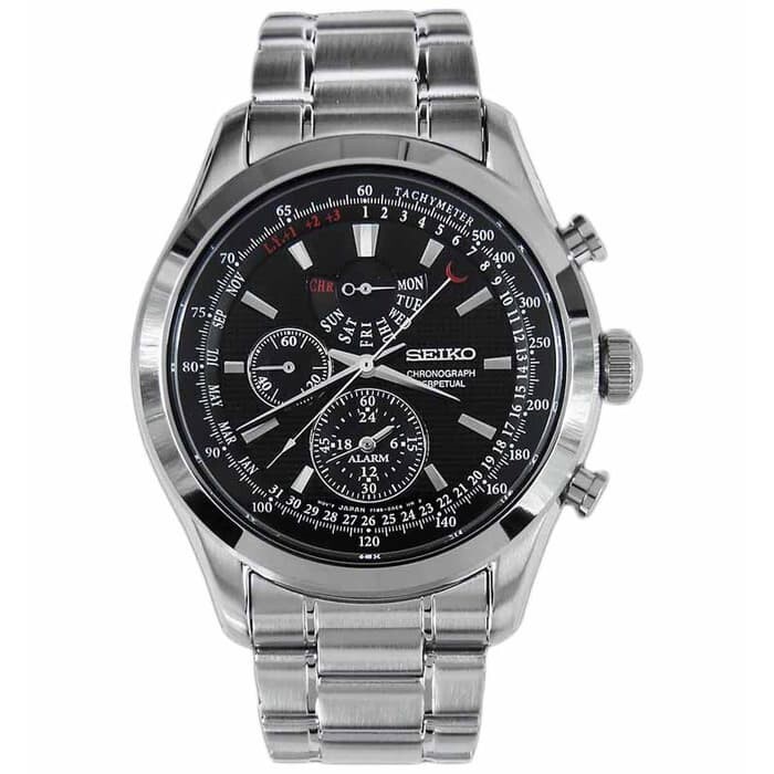 SEIKOクロノグラフPERPETUAL SEIKO Chronograph Perpetual SPC127P1 Quartz Watch Black Steel 7T86