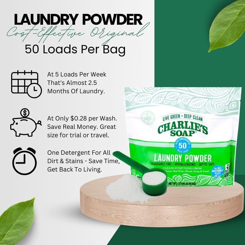 Charlieâ€™s Soap Laundry Powder (50 Loads) Hypoallergenic Washing