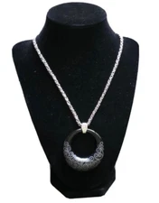 Brighton Lava Lounge Black Etched Pendant Necklace 18” with Dust Bag