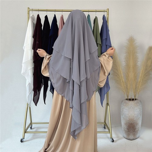 Women Overhead Hijab 3 Layer Prayer Muslim Khimar Headscarf Robe Burqa Islam New - Picture 39 of 47