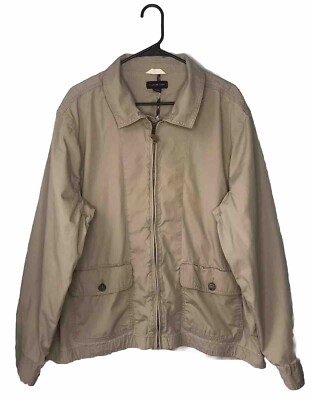 Lands’ End Mens Khaki Brown Full Zip Vintage Dad Jacket Multiple Pockets  Size XL